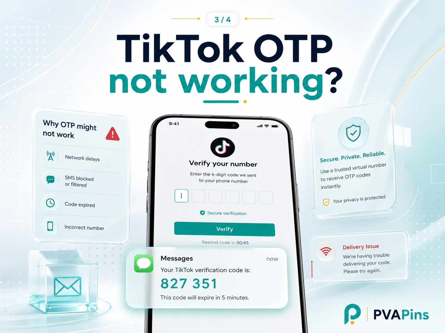 TikTok login OTP issue with secure phone number verification screen