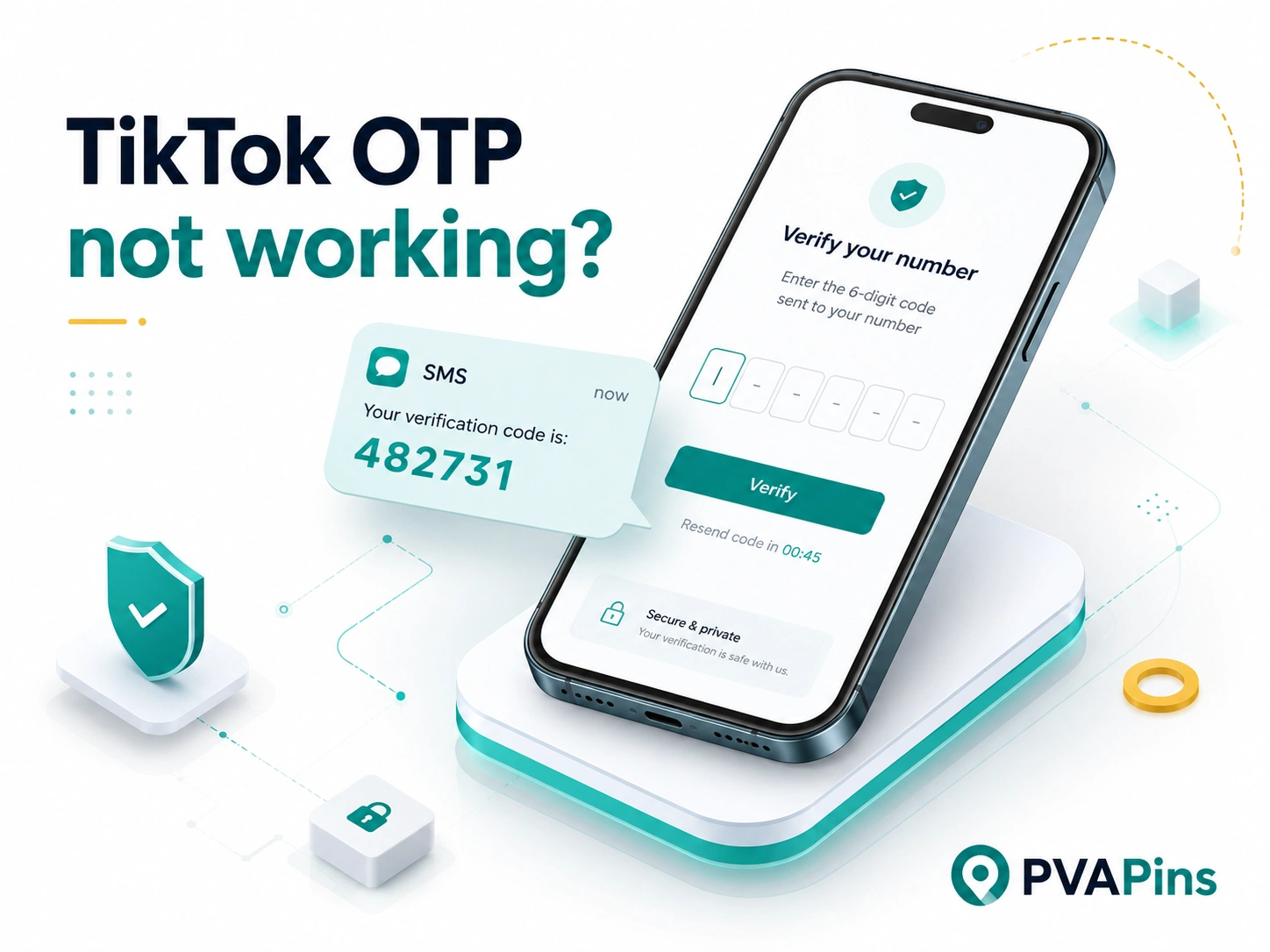 TikTok OTP not working error with verification code not received on smartphone screen