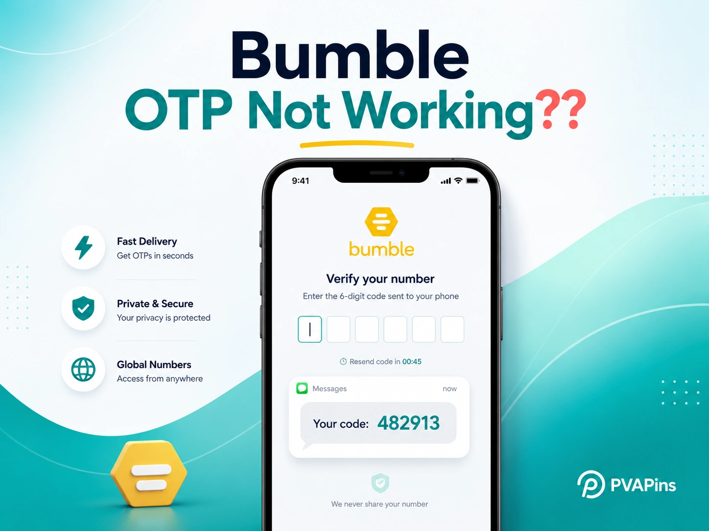 Bumble OTP verification issue with phone number entry and SMS code alert