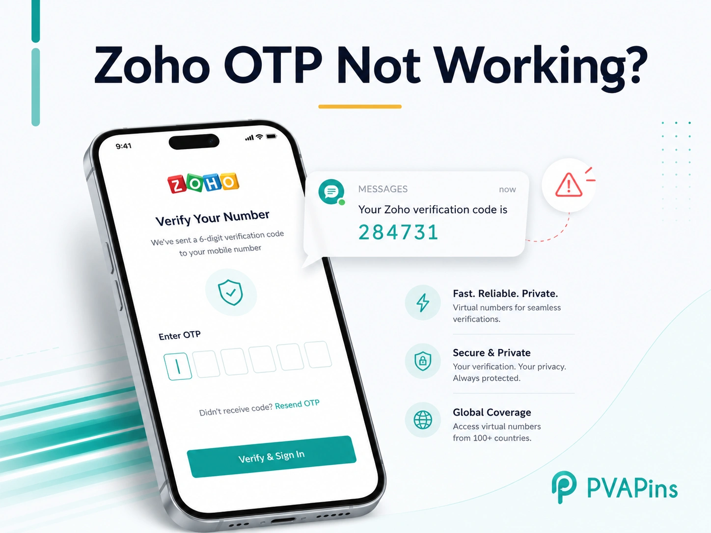 Zoho OTP not working error on phone verification screen with delayed SMS code alert