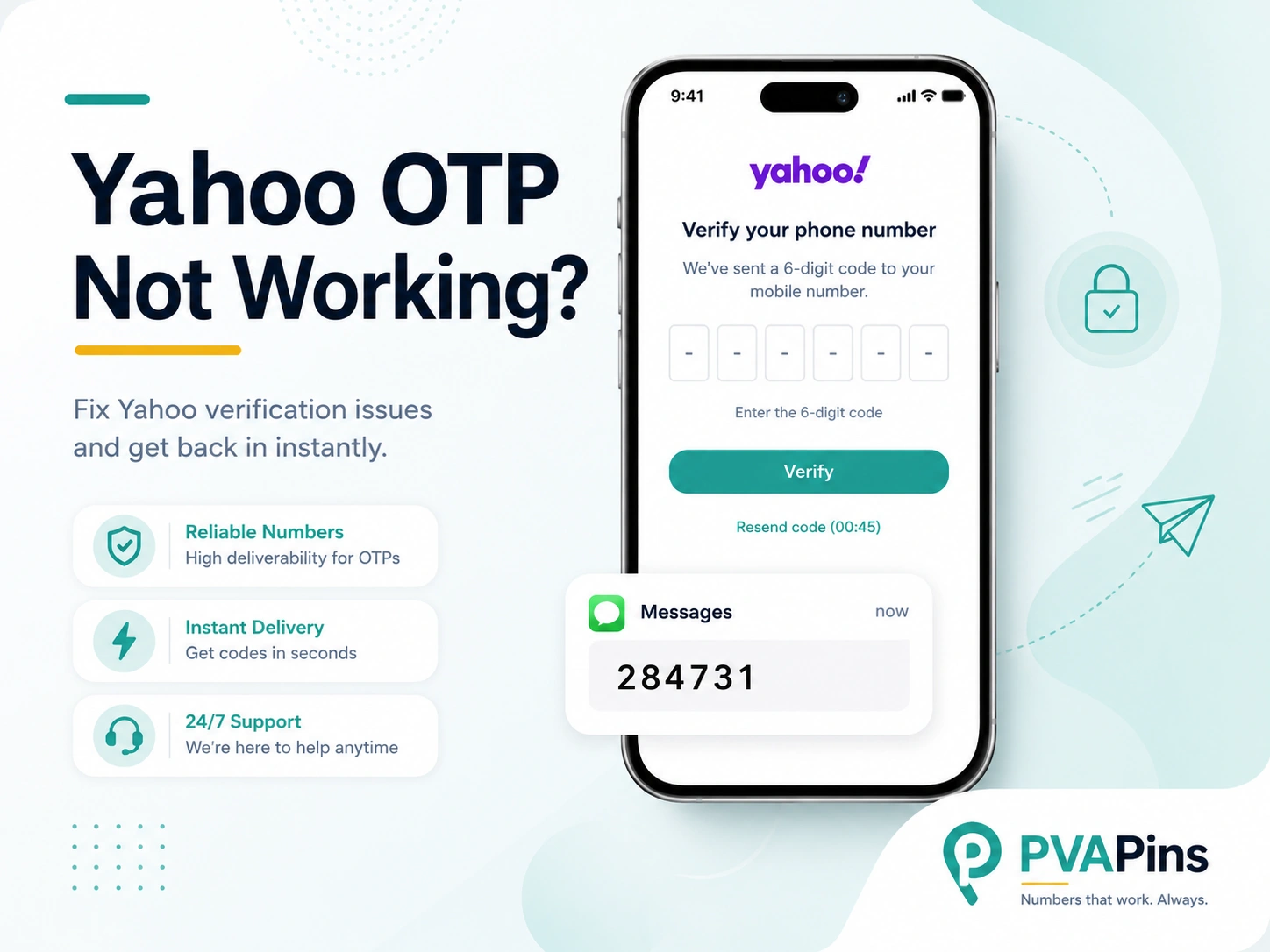 Smartphone showing delayed Yahoo OTP message during account login