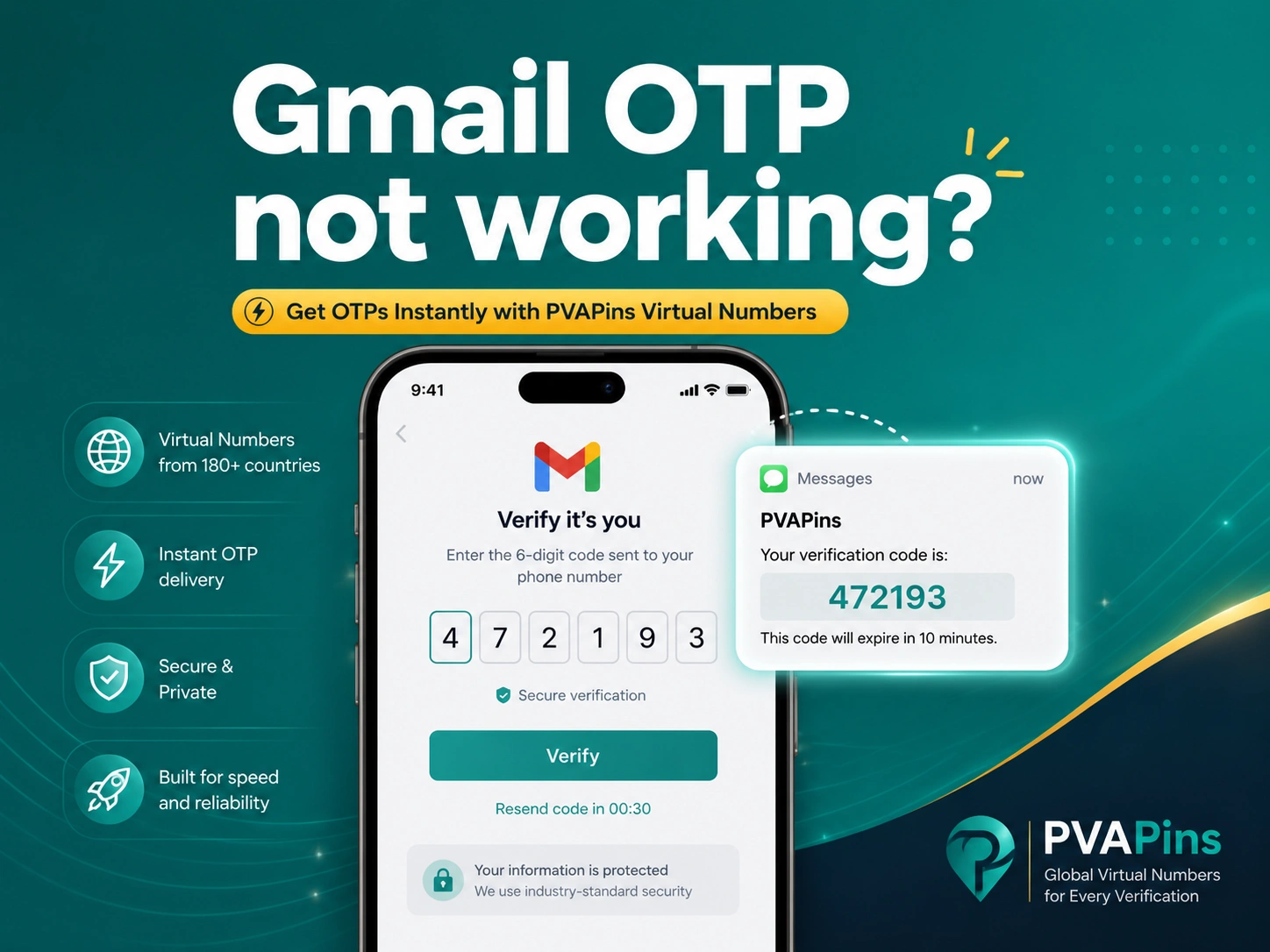 Gmail OTP not working message with verification code troubleshooting on smartphone