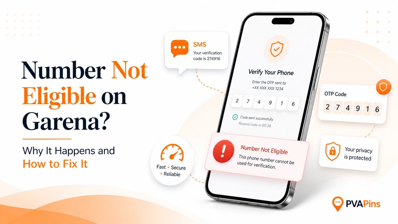 PVAPins SMS verification guide for Garena OTP and phone number errors