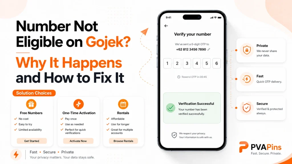 Phone showing Gojek OTP verification error with PVAPins troubleshooting tips