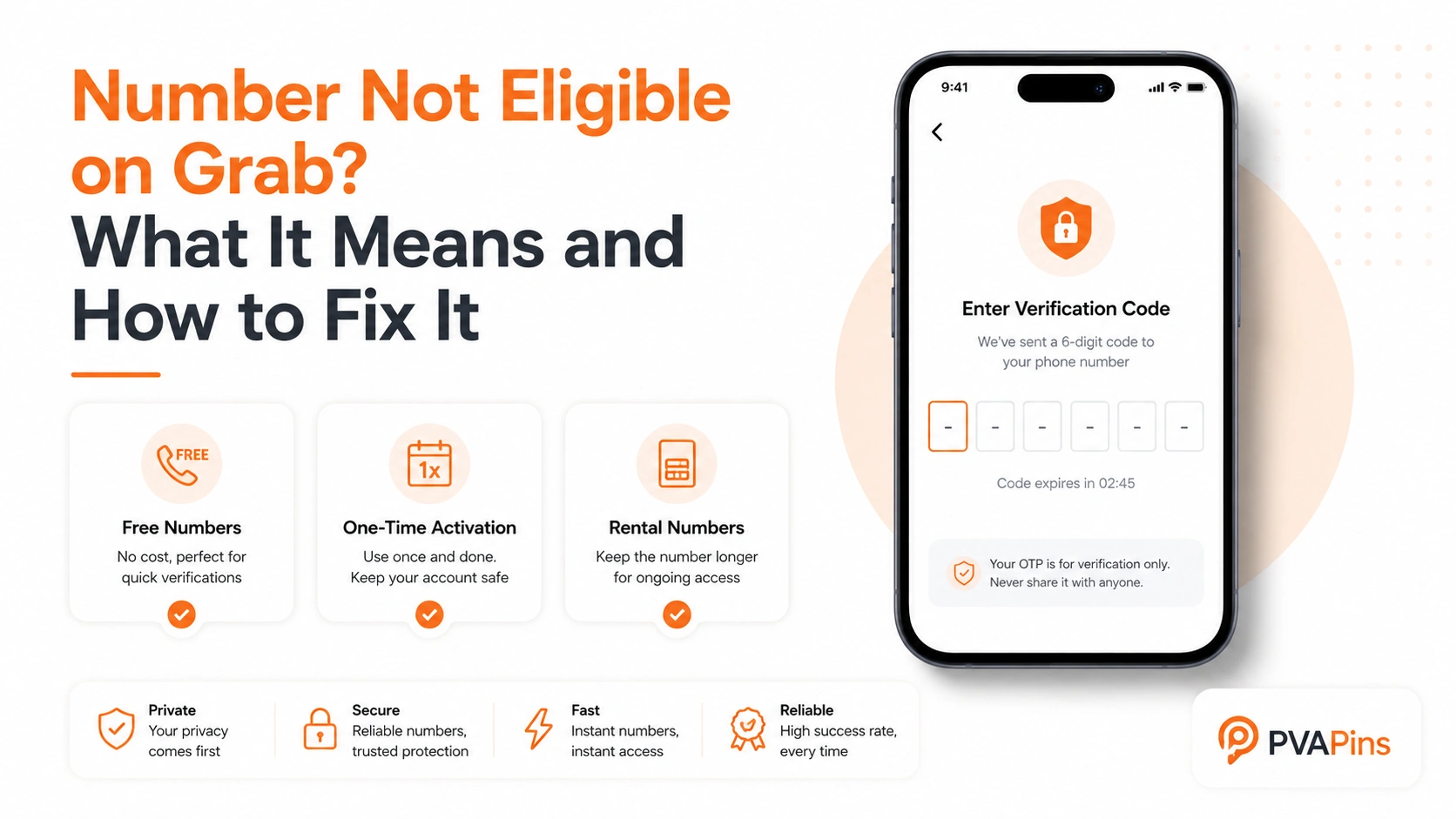 Phone verification screen showing a Number Not Eligible on Grab error