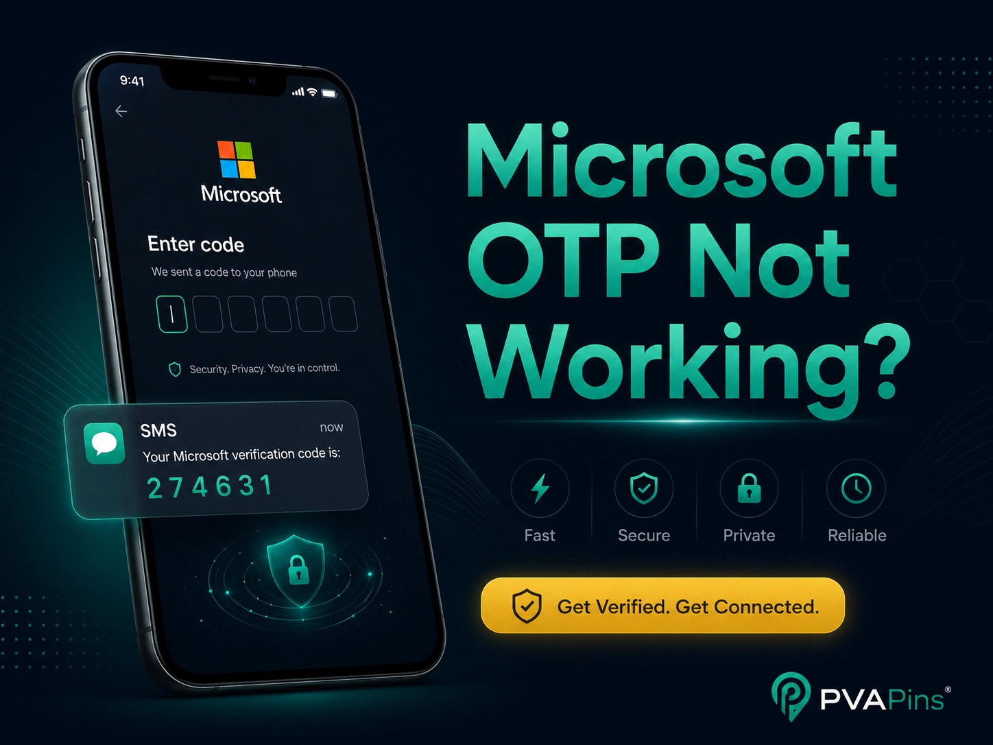 Secure account login illustration showing Microsoft verification code received on phone