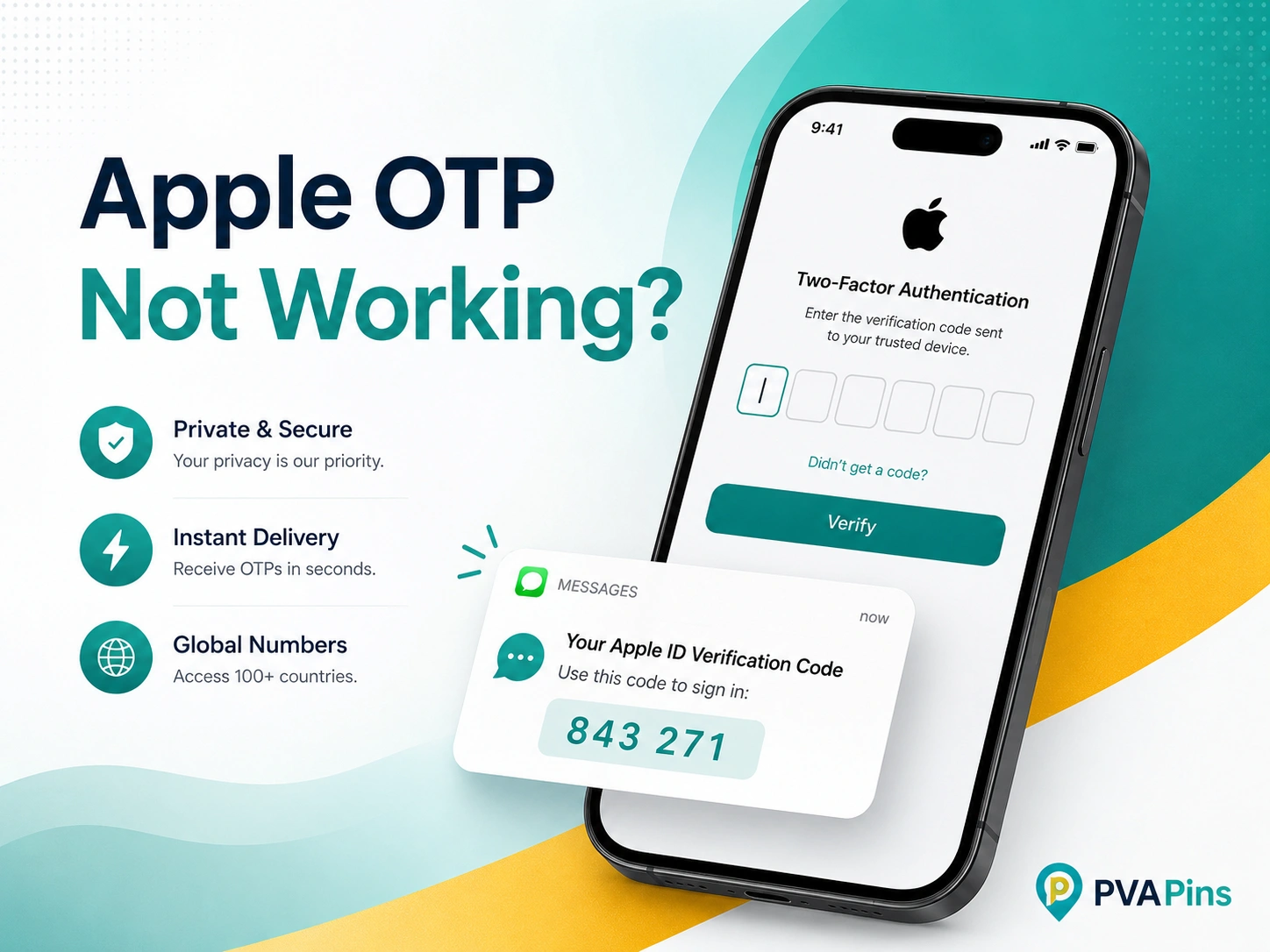 Smartphone showing Apple OTP SMS verification code for secure account login