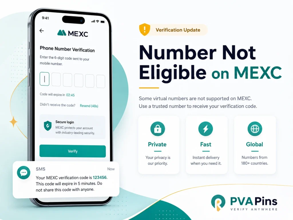 Smartphone showing MEXC phone verification with generic SMS code bubble