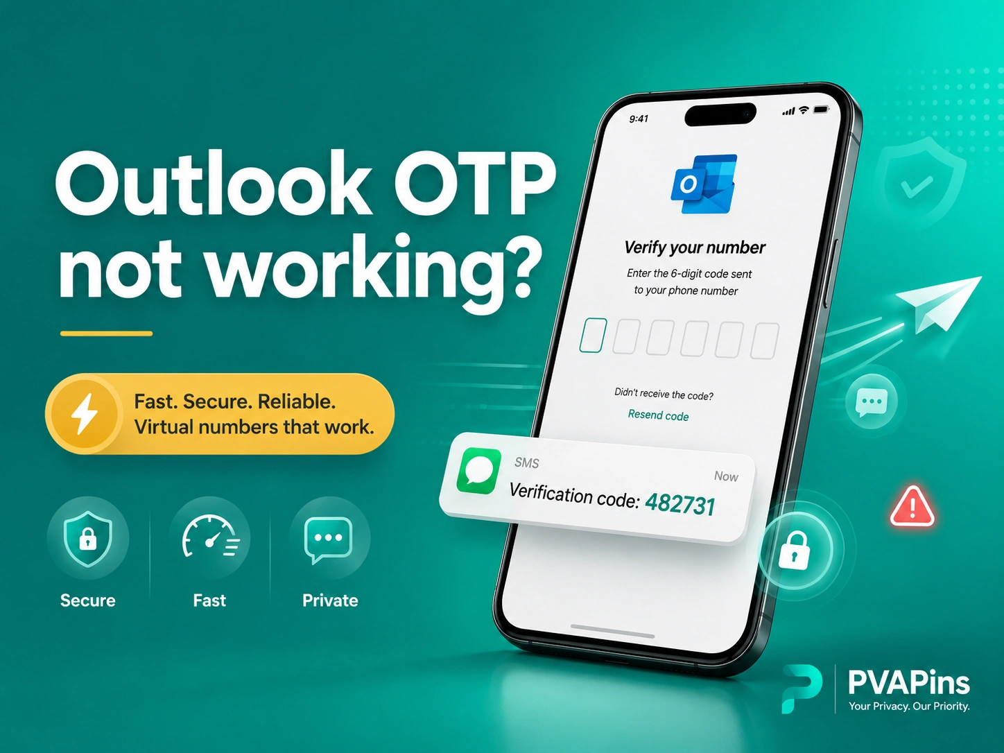 Smartphone showing delayed Outlook verification code and quick fix steps