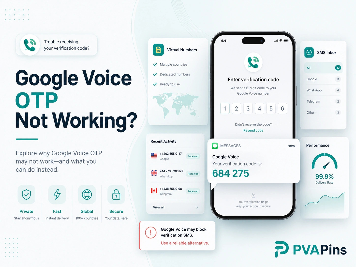 User fixing Google Voice OTP not working issue using online SMS verification and secure account login