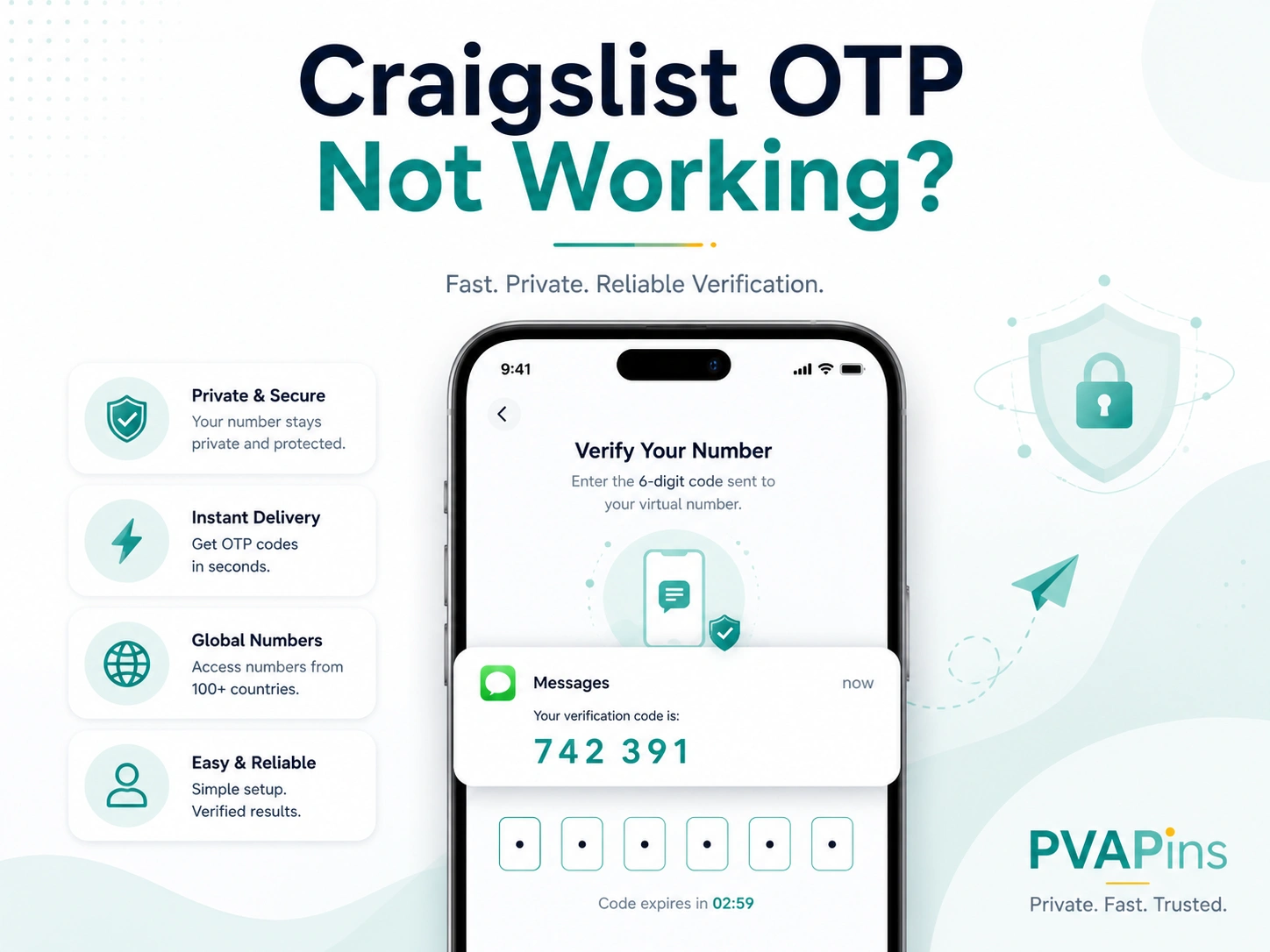 Minimal tech banner illustrating Craigslist OTP not working, with a phone screen, SMS code alert, and secure verification theme.