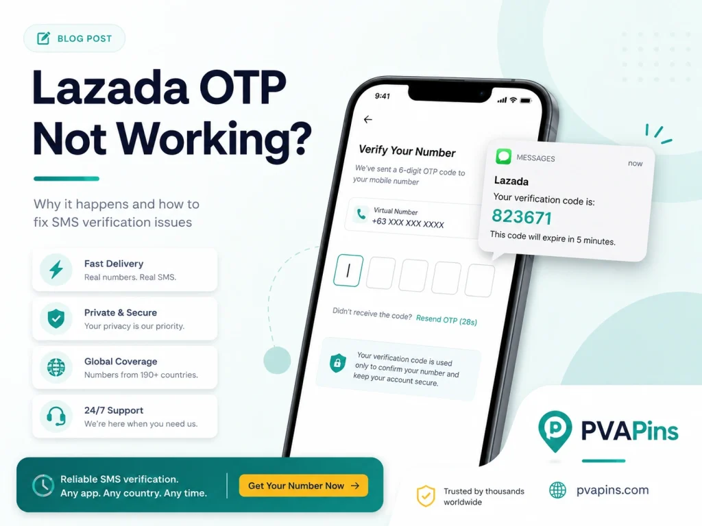 User fixing Lazada SMS verification issues on mobile phone with OTP code notification and secure login screen.