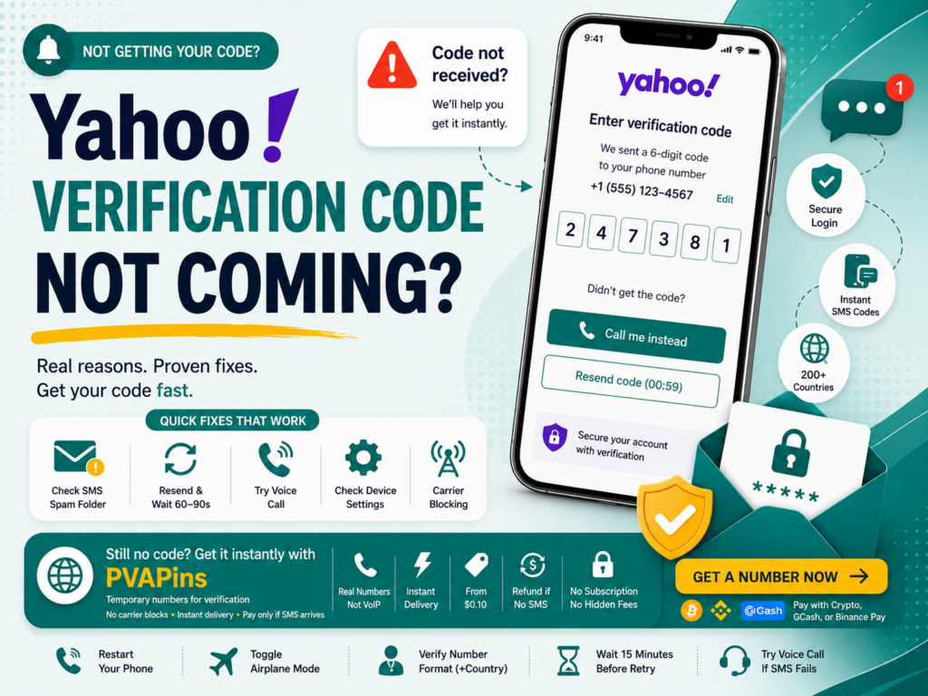 Yahoo Verification Code Not Coming