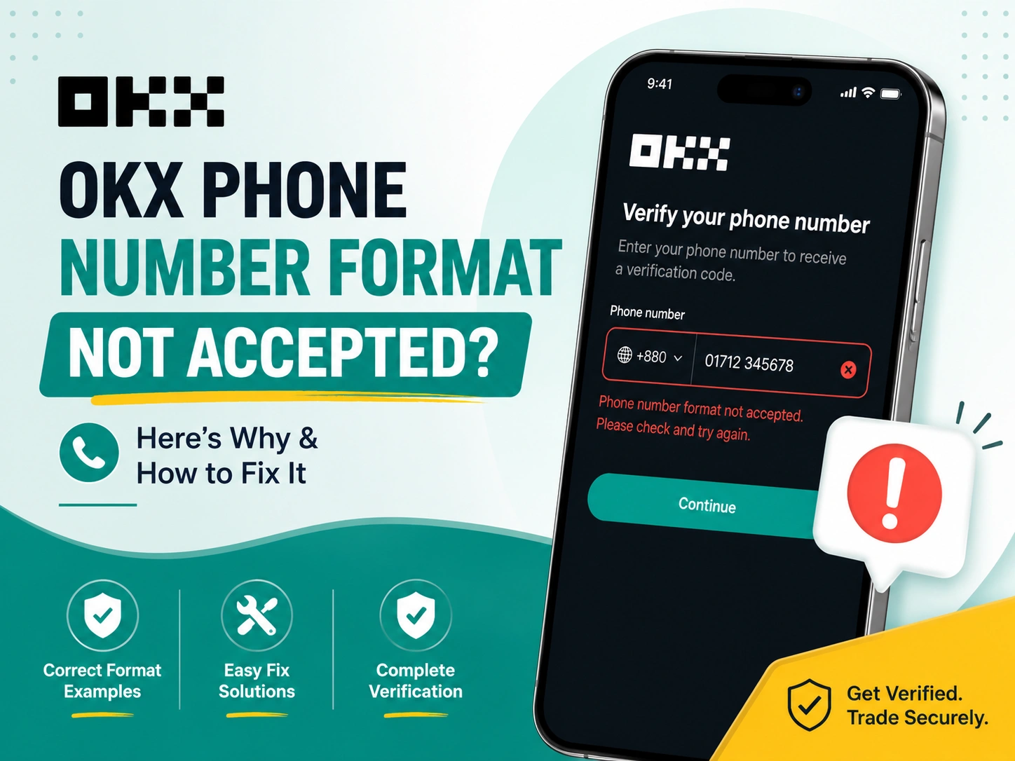 OKX phone number format not accepted