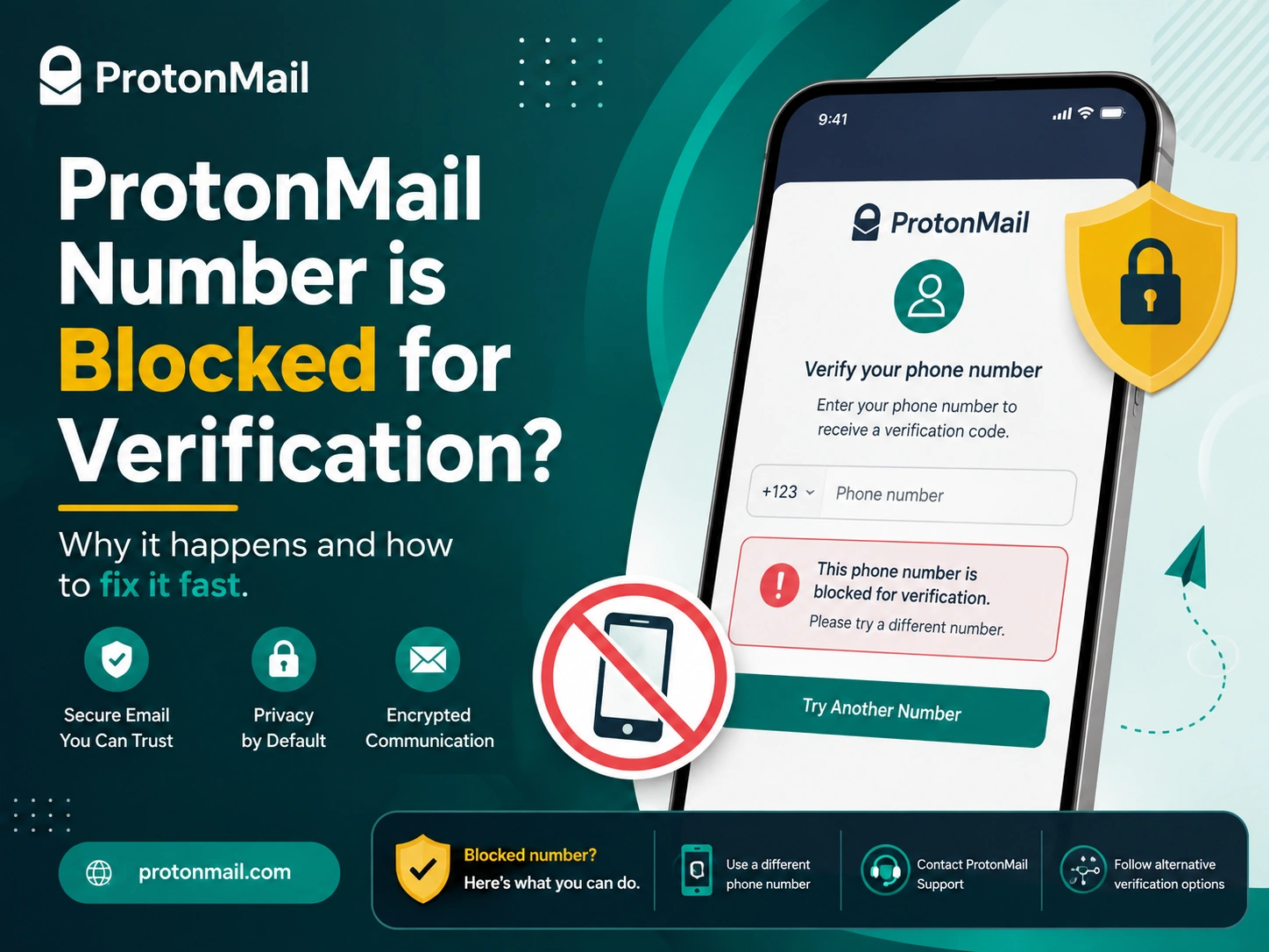 Proton Mail number is blocked for verification