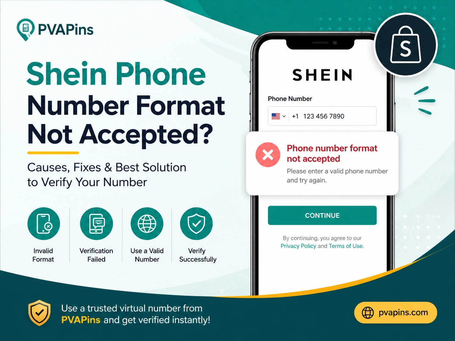 Shein phone number format not accepted