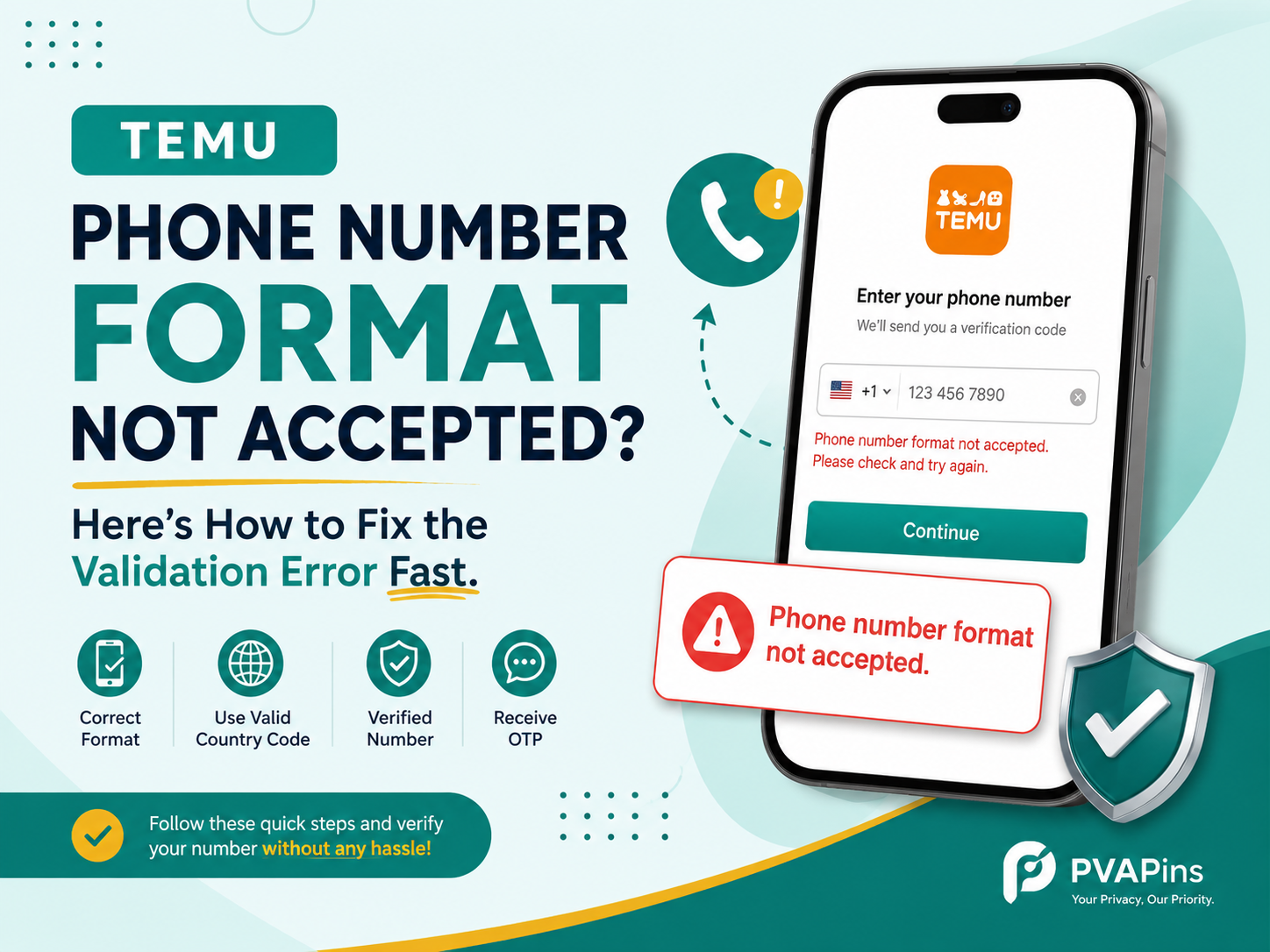Temu Phone Number Format Not Accepted