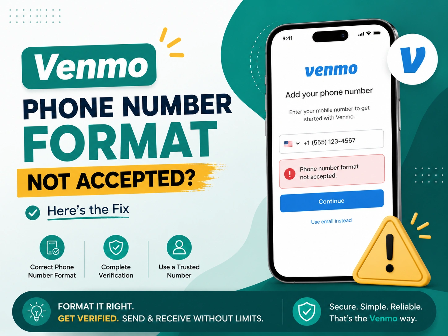 Venmo phone number format not accepted