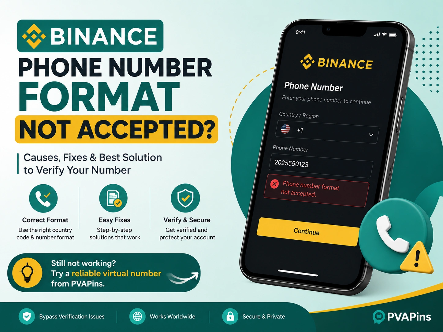 Binance phone number format not accepted
