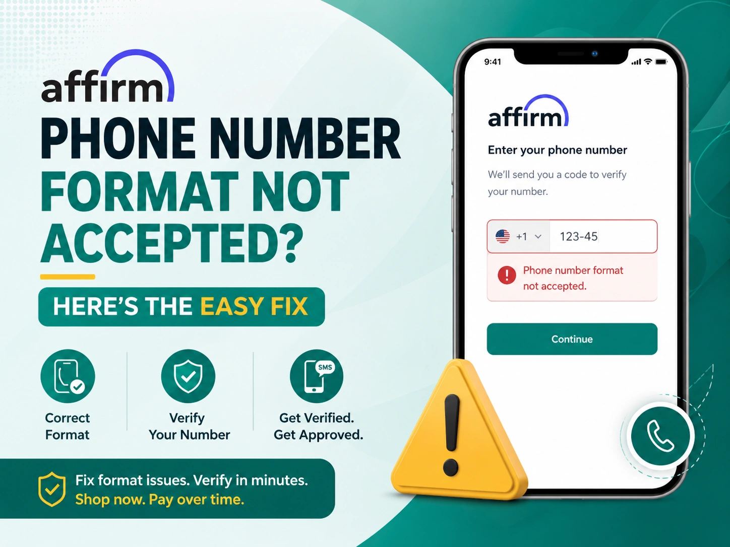 Affirm phone number format not accepted