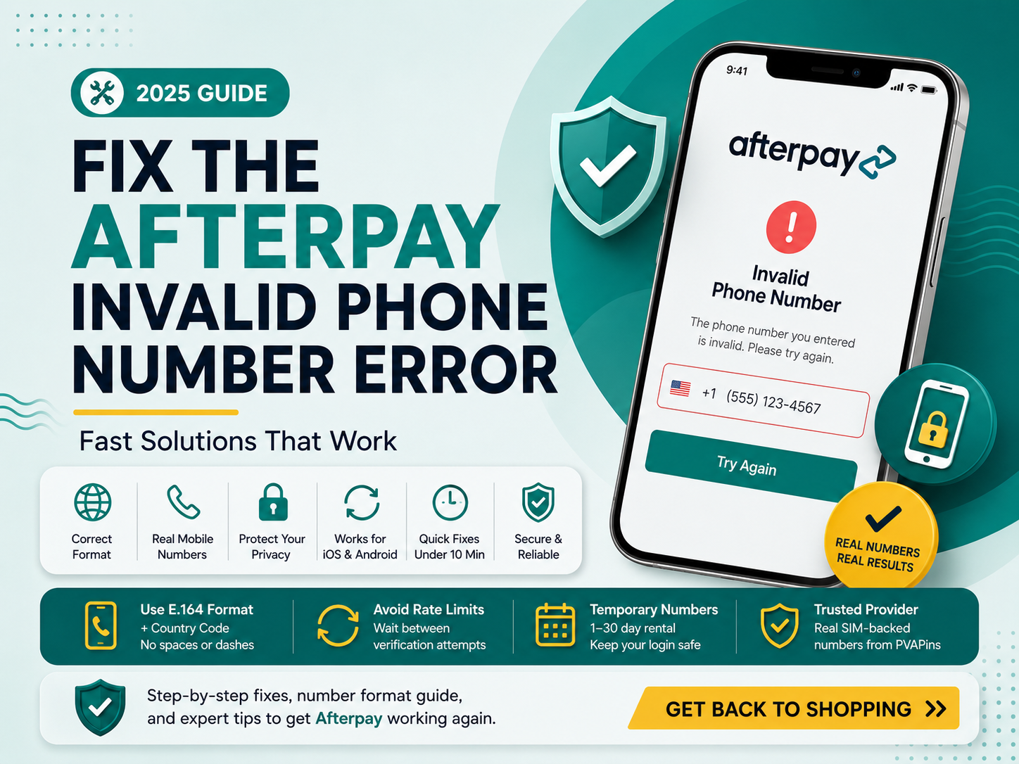 Afterpay Invalid Phone Number Error