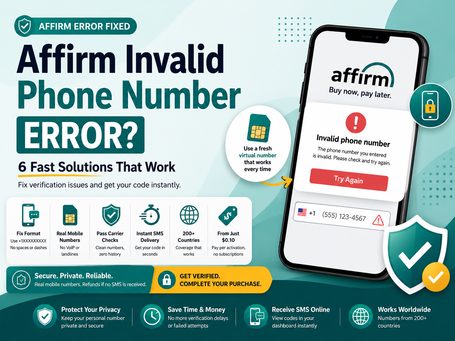Affirm Invalid Phone Number Error