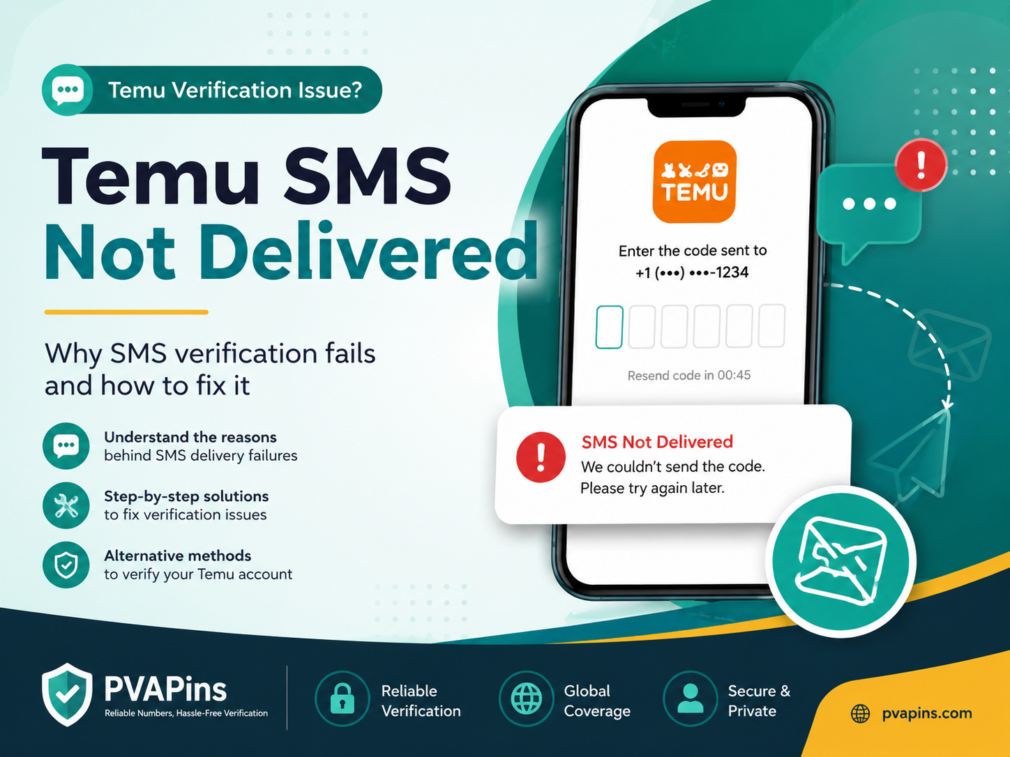 Temu SMS not delivered for verification